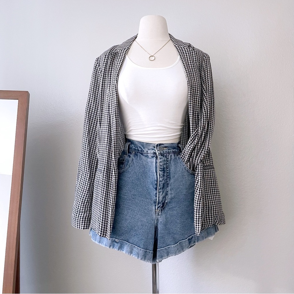 Open Front Gingham Blazer - Picture 2 of 6